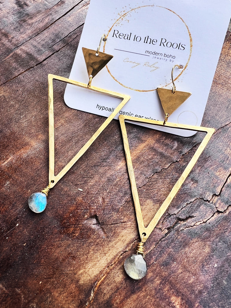 Power of Now Earrings | Golden Triangle Earrings with Crystal