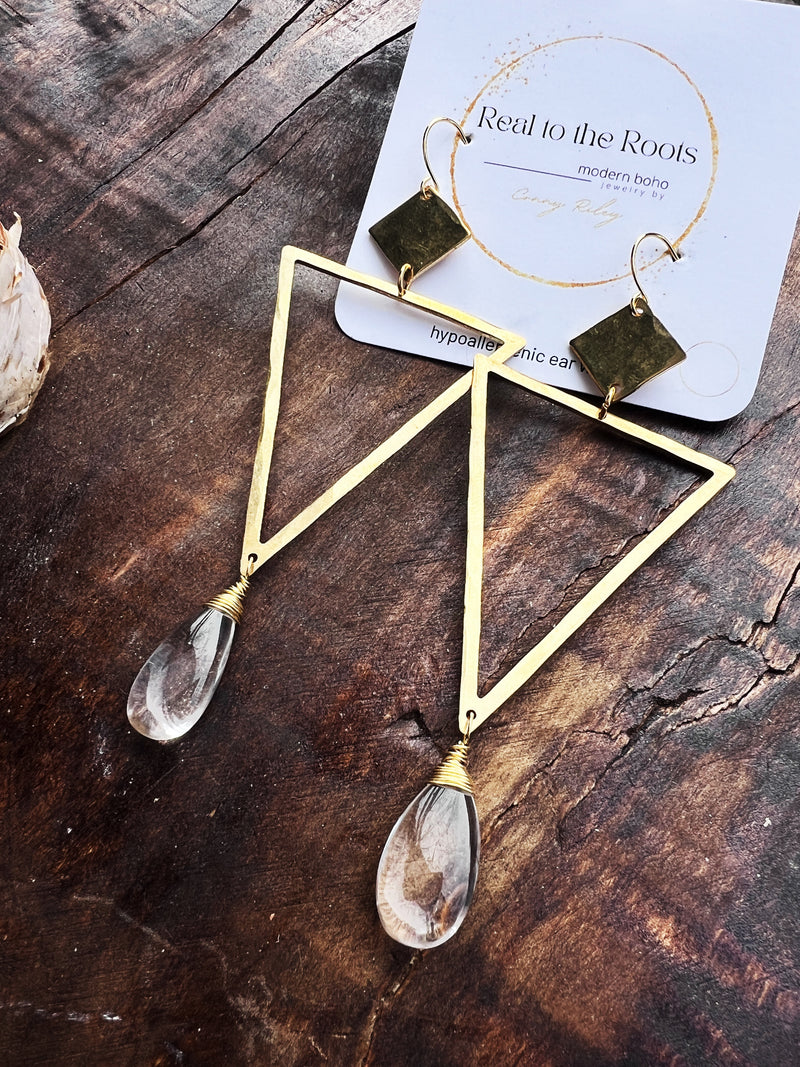 Power of Now Earrings | Golden Triangle Earrings with Crystal