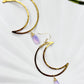 Brass crescent moon earrings with lavender quartz teardrops. Hand-wired, and  Hammered for effortless boho style.